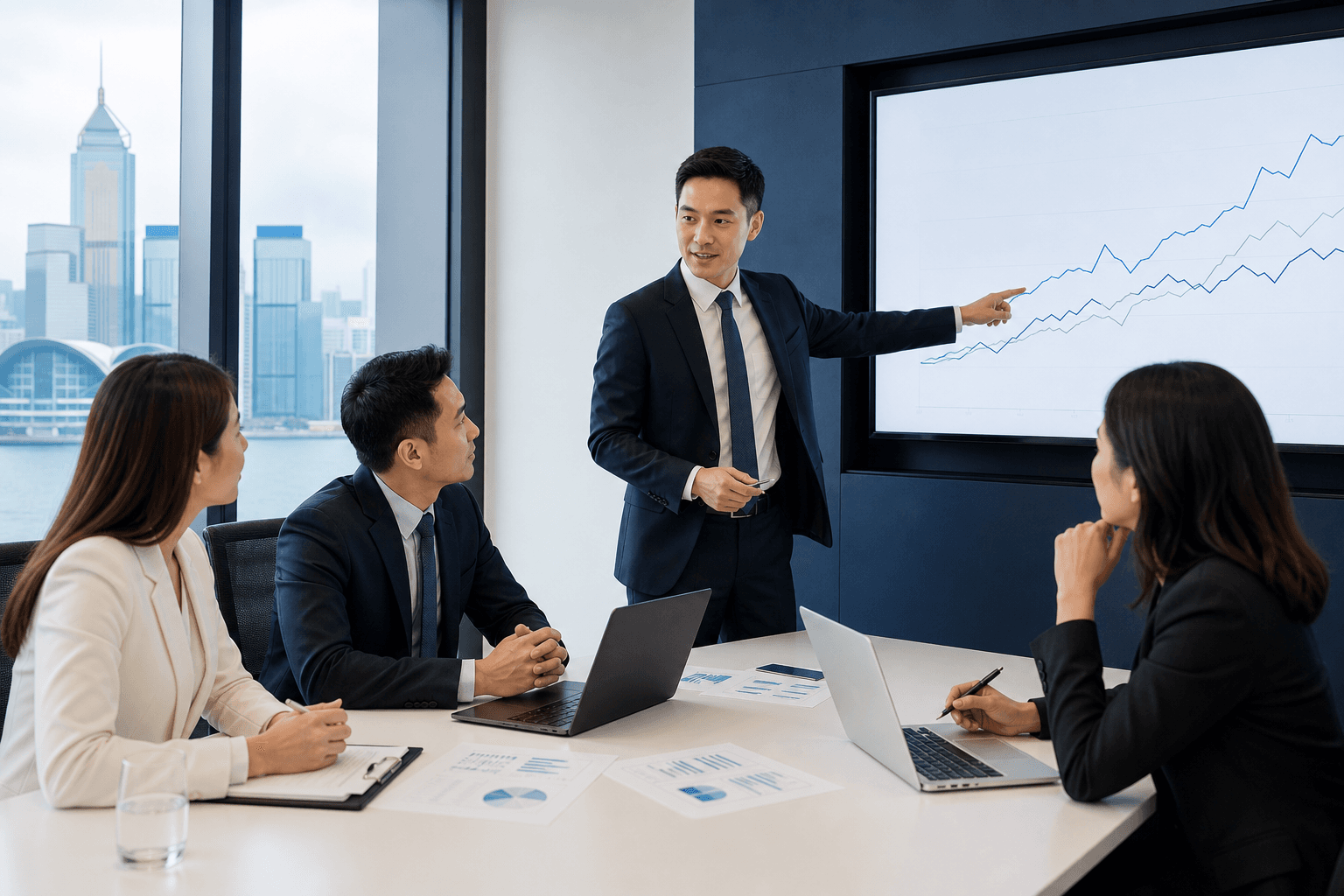 BlueOcean.ai 顧問於會議室向企業管理層講解 AI 轉型策略